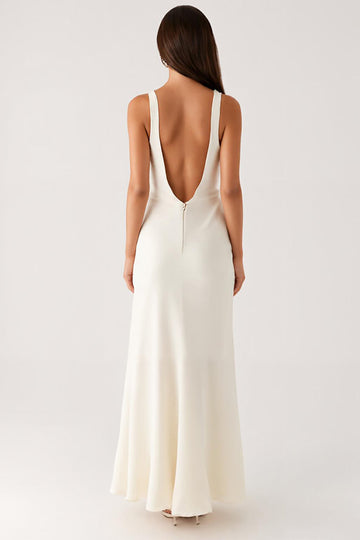 Ivory Sheath V-Neck Ankle-Length Evening Dress